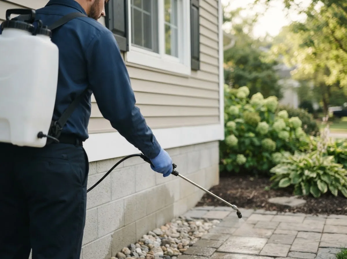 Pest control technician inspecting a home in Browning, IL